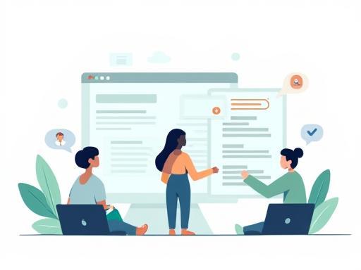 Illustration of people searching for answers and receiving online support